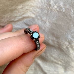 14k gold black and white diamond engagement ring